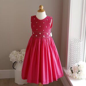 Smocked Pink Dress Size 6x Luli & Me Embroidery Vacation Party Spring Summer NWT